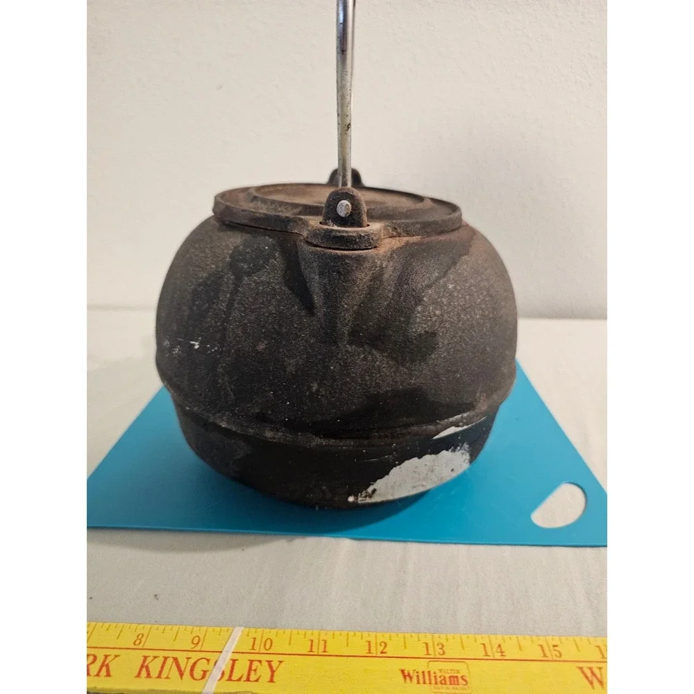 Cast Iron Tea Kettle Black Metal Swivel Lid Vintage Style